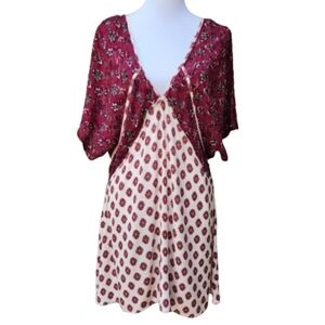 Anama Mini Boho Dress Plunging V-Neck Dolman Sleeves Multicolor Print